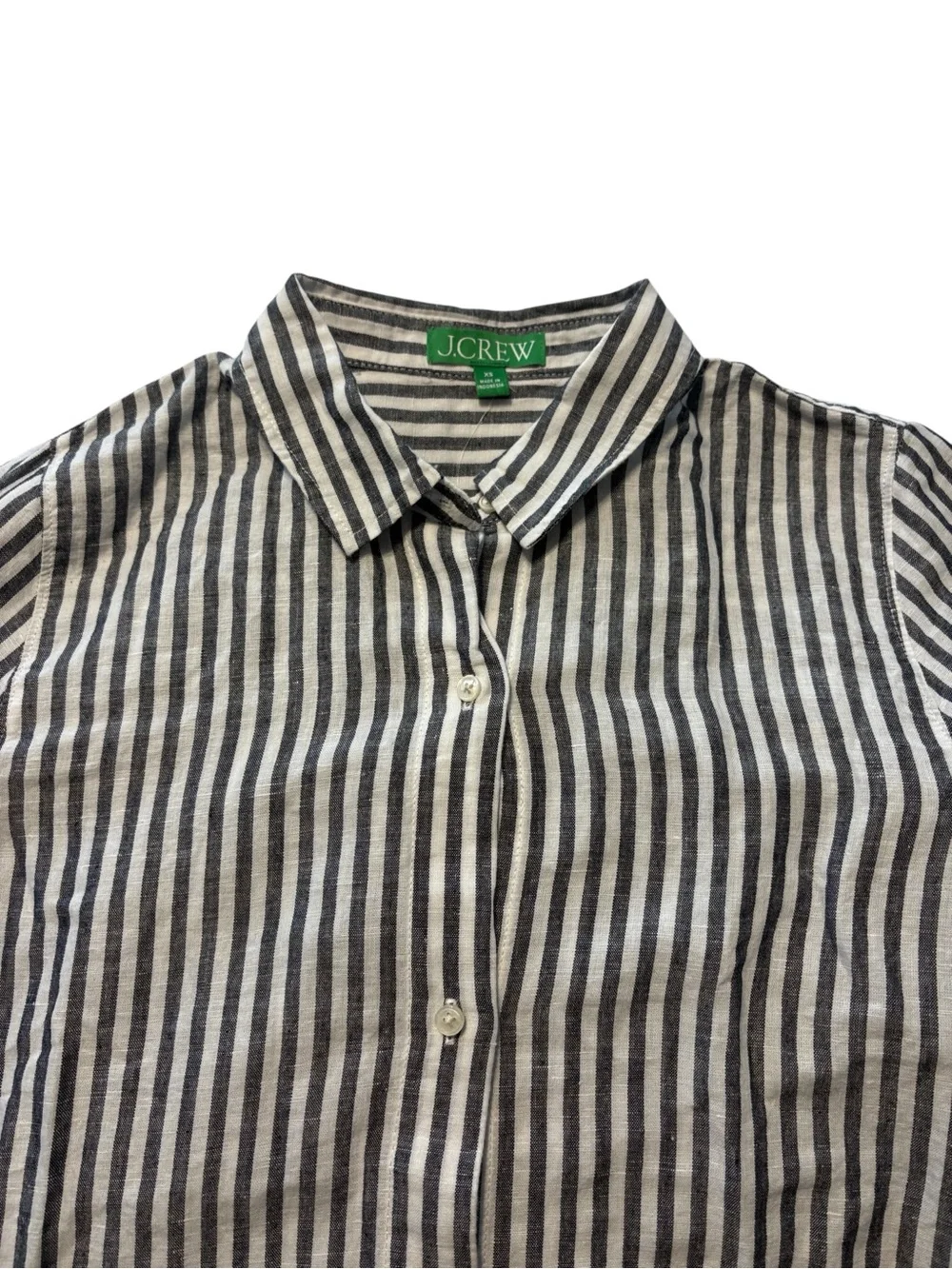 J. Crew Classic Fit Beach Shirt in Striped Linen Cotton Blend XS Gray White NWT